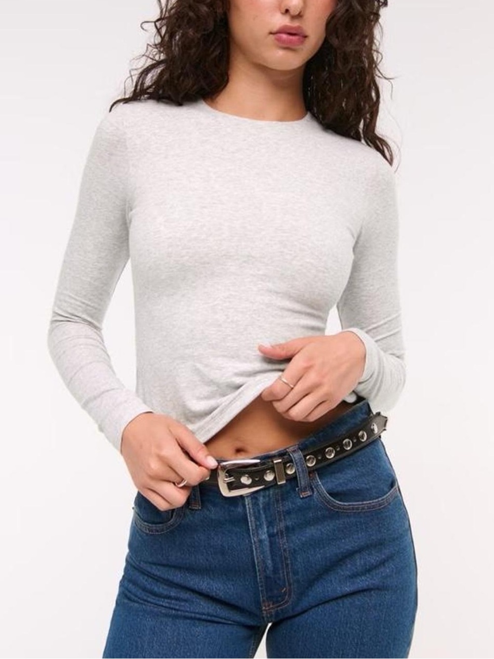 NWT Abercrombie & Fitch double lined long sleeve baby tee grey